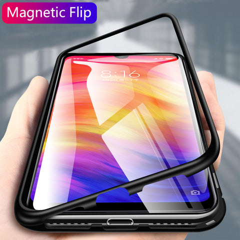 Metal Magnetic Adsorption Case Tempered Glass Back Magnet Case Cover